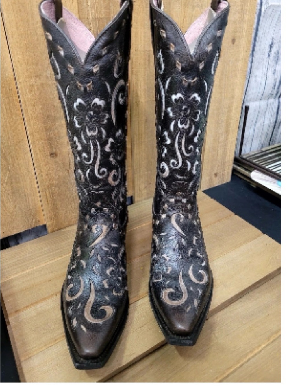 Miss Macie’s Women's Tall Embroidered Western Boots - Brown with Pink Accents